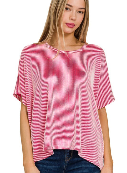 Ribbed Top-Hot Pink